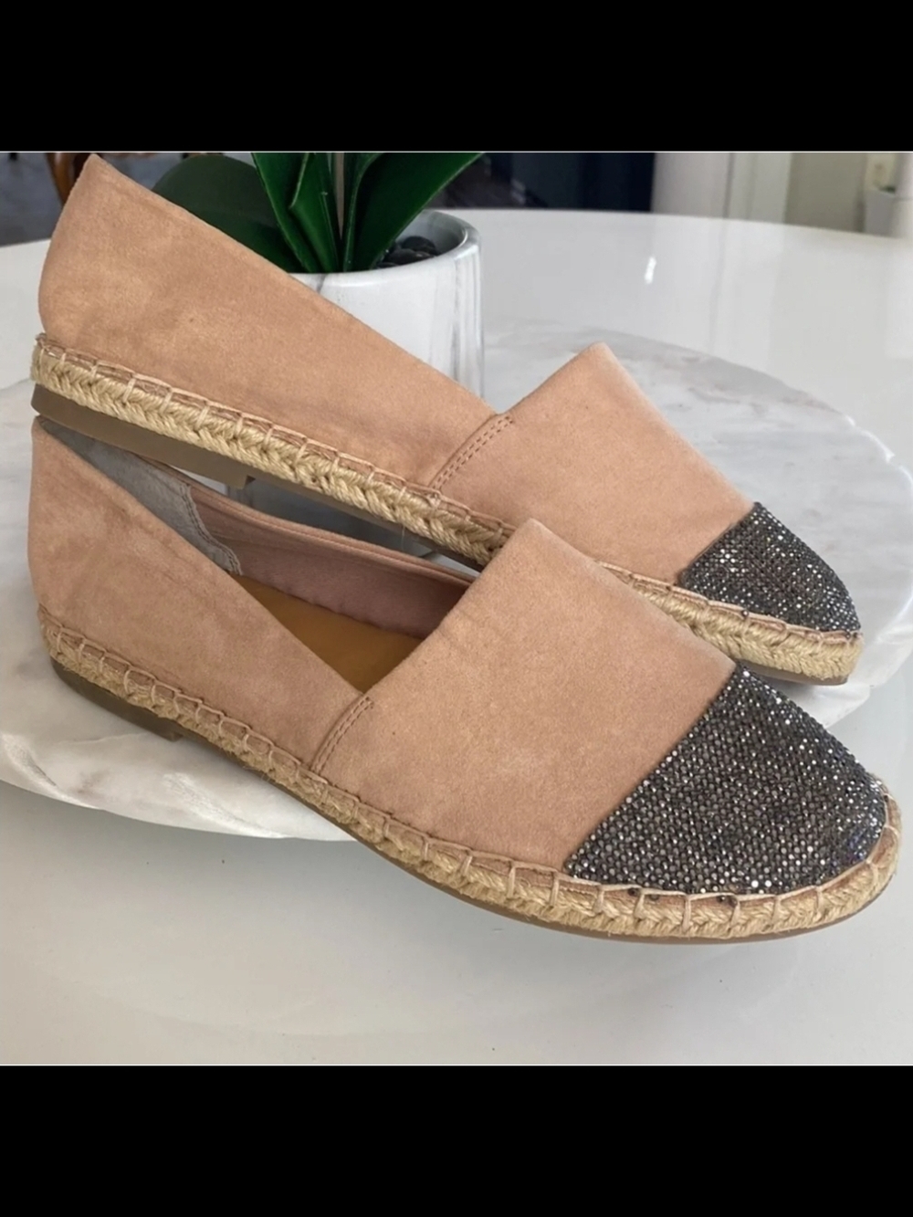Kendall & Kylie Pink Suede Espadrille Flats with Embellished Toe